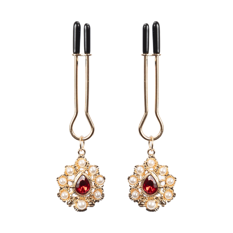 Rimba Bondage Play - Tepelklemmen met gouden juwelen - Goud