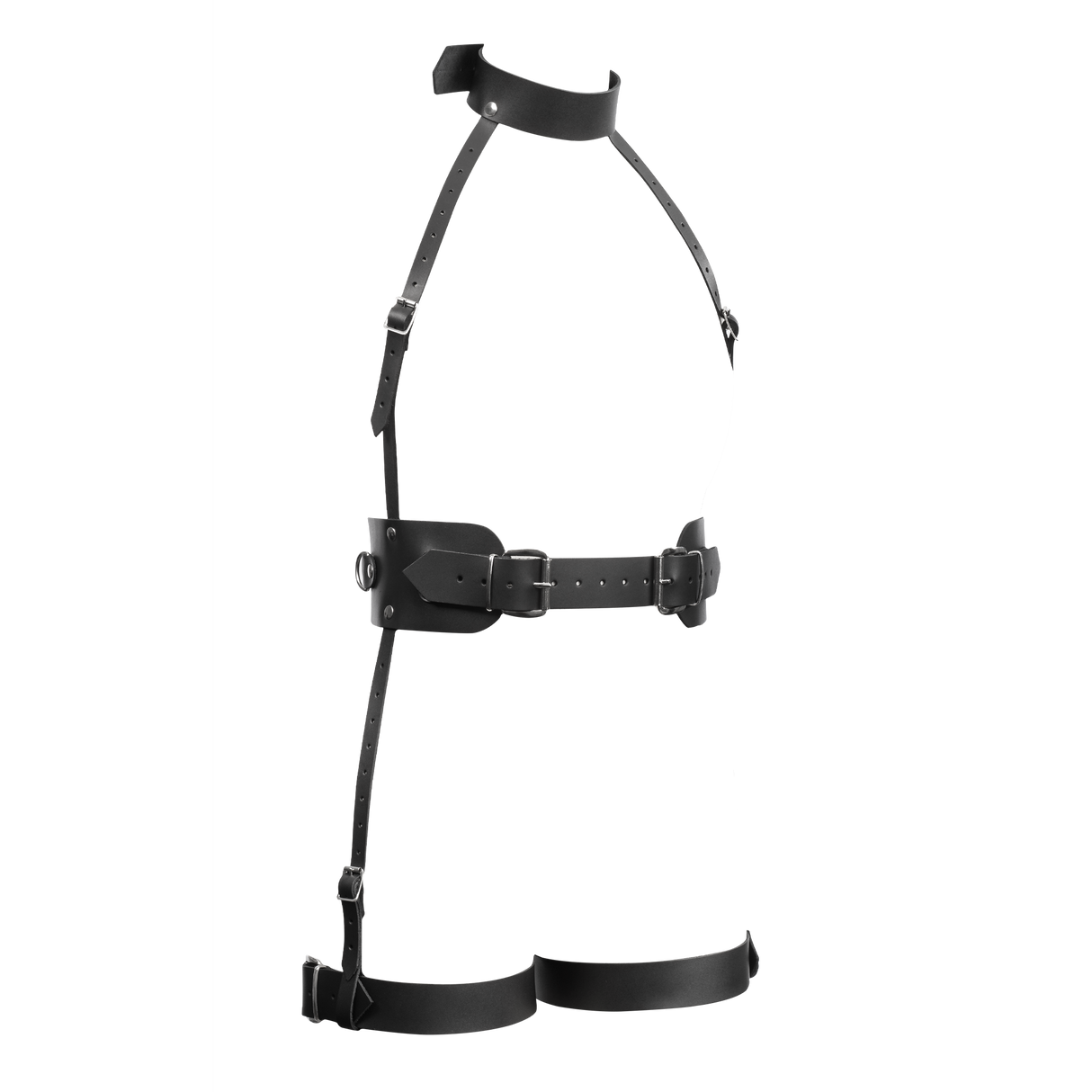 Rimba Bondage Play - Lederen Full Body Bondage Harnas - Zwart