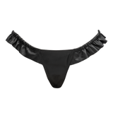 Rimba Bondage Play - Luxe Lederen String met Roesjes - Zwart