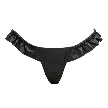 Rimba Bondage Play - Luxe Lederen String met Roesjes - Zwart