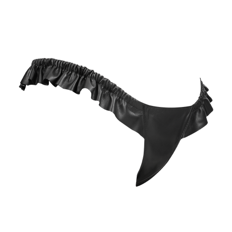 Rimba Bondage Play - Luxe Lederen String met Roesjes - Zwart