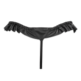 Rimba Bondage Play - Luxe Lederen String met Roesjes - Zwart