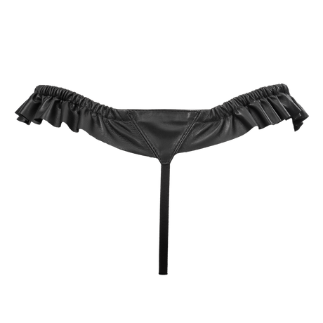 Rimba Bondage Play - Luxe Lederen String met Roesjes - Zwart