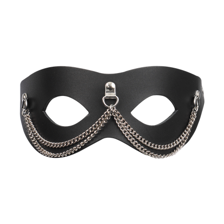 Rimba Bondage Play - Lederen Masker met Kettingdecoratie - Zwart & Zilver