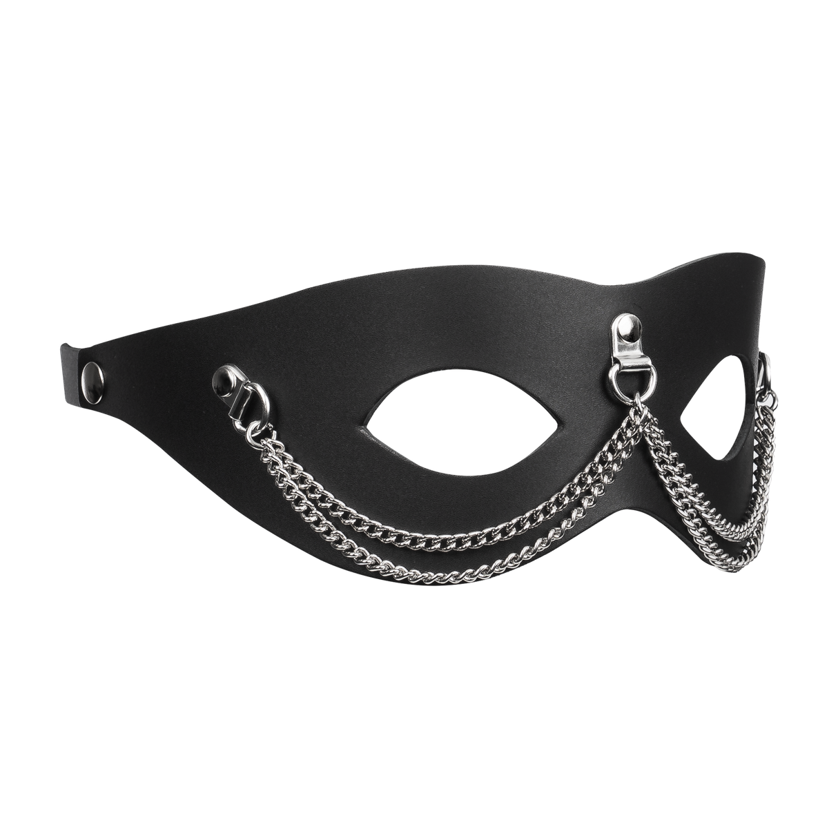 Rimba Bondage Play - Lederen Masker met Kettingdecoratie - Zwart & Zilver