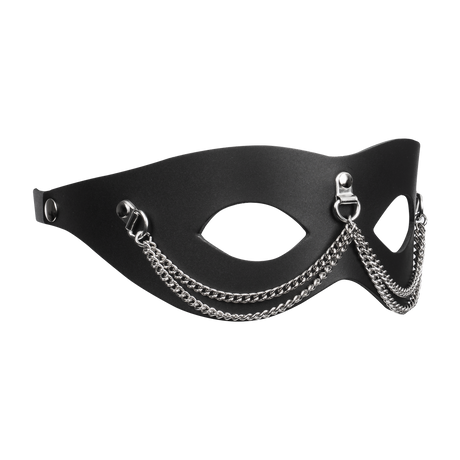 Rimba Bondage Play - Lederen Masker met Kettingdecoratie - Zwart & Zilver
