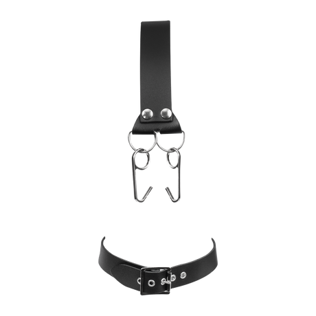 Rimba Bondage Play - Lederen Hoofdharnas met Neushaken - Zwart