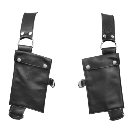 Rimba Bondage Play - Luxe Lederen Borstharnas met Zakken - Zwart