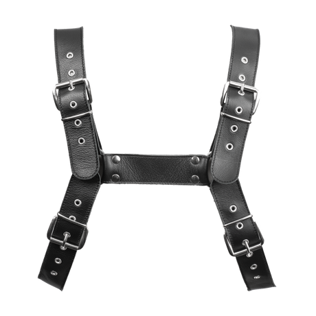 Rimba Bondage Play - Luxe Lederen Borstharnas met Zakken - Zwart