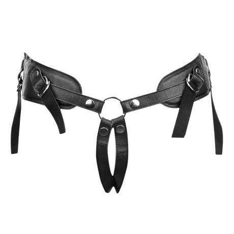 Rimba Bondage Play - Lederen Strap-On Harnas met vulling - Zwart