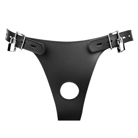 Rimba Bondage Play - Lederen Kuisheidsslip voor Mannen met Opblaasbare Anale Plug - Zwart