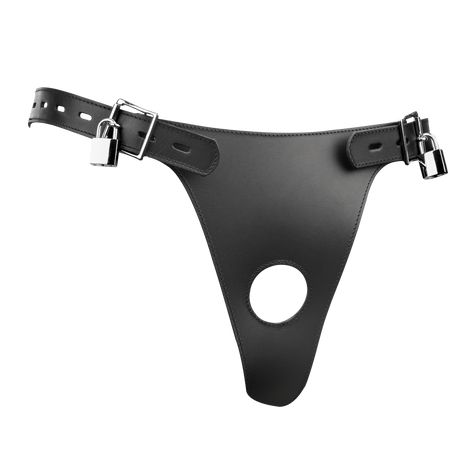 Rimba Bondage Play - Lederen Kuisheidsslip voor Mannen met Opblaasbare Anale Plug - Zwart