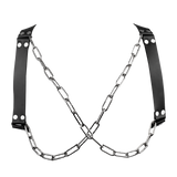 Rimba Bondage Play - Lederen Borstharnas met Kettingen - Zwart & Zilver