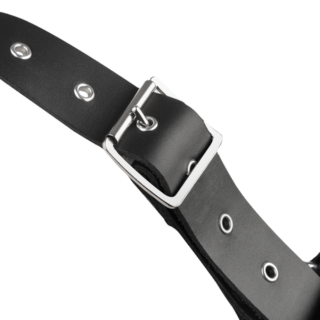 Rimba Bondage Play - Lederen Borstharnas met Kettingen - Zwart & Zilver