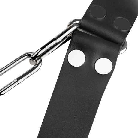 Rimba Bondage Play - Lederen Borstharnas met Kettingen - Zwart & Zilver