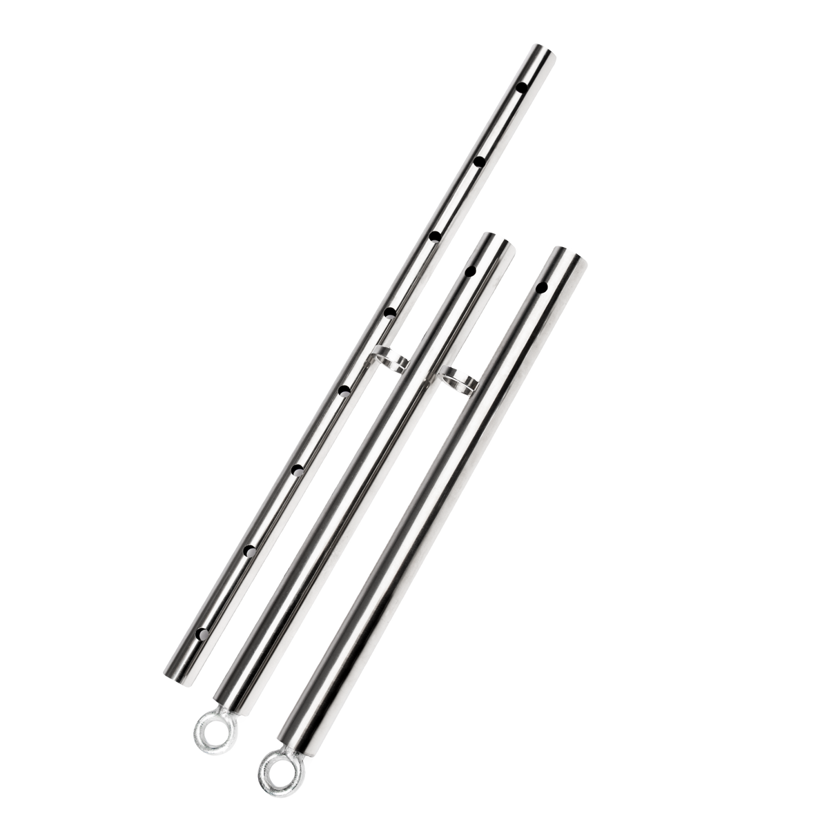 Rimba Bondage Play - Verstelbare spreidstang met nek- en handboeien - Zwart & Zilver