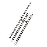 Rimba Bondage Play - Verstelbare spreidstang met nek- en handboeien - Zwart & Zilver