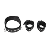 Rimba Bondage Play - Verstelbare spreidstang met nek- en handboeien - Zwart & Zilver