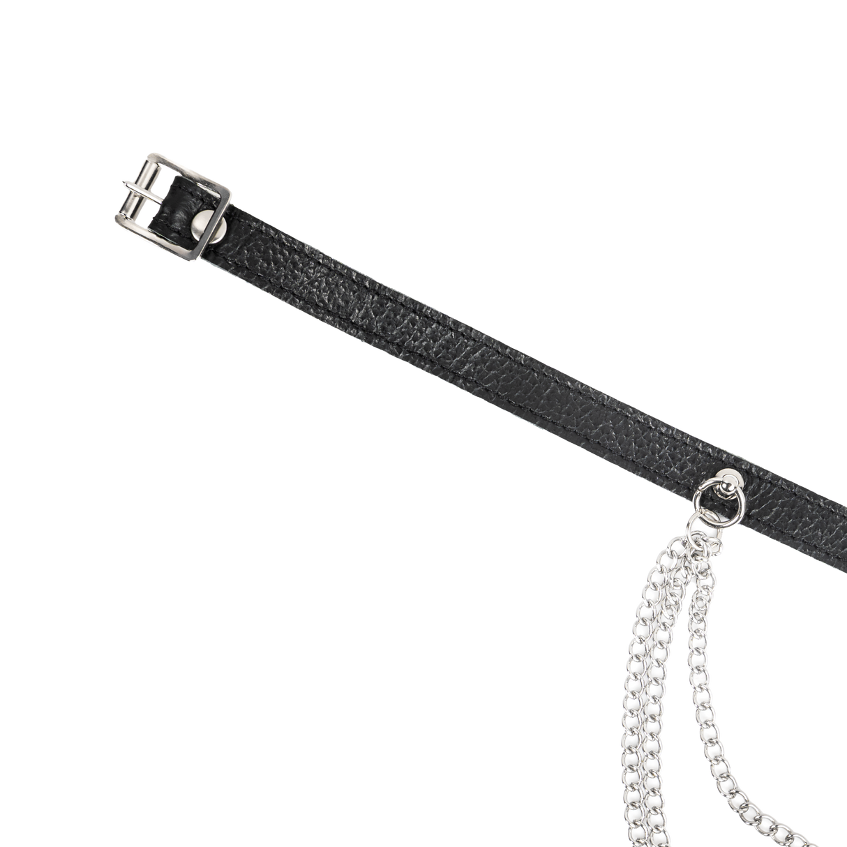 Rimba Bondage Play - Lederen Halsband met Metalen Kettingen - Zwart & Zilver