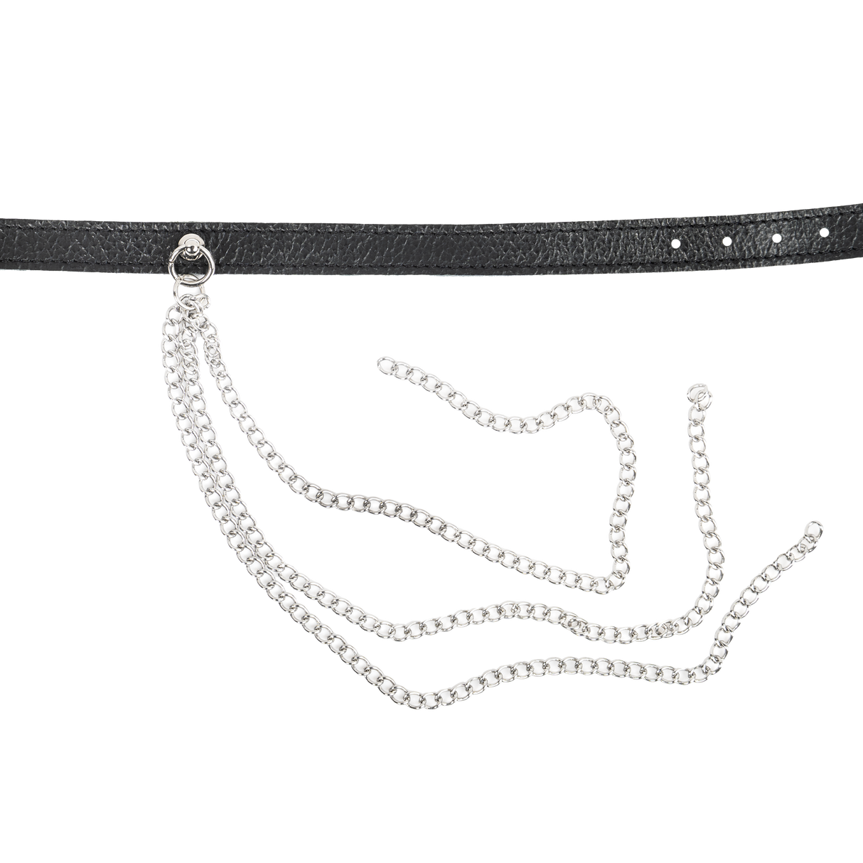 Rimba Bondage Play - Lederen Halsband met Metalen Kettingen - Zwart & Zilver