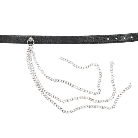 Rimba Bondage Play - Lederen Halsband met Metalen Kettingen - Zwart & Zilver