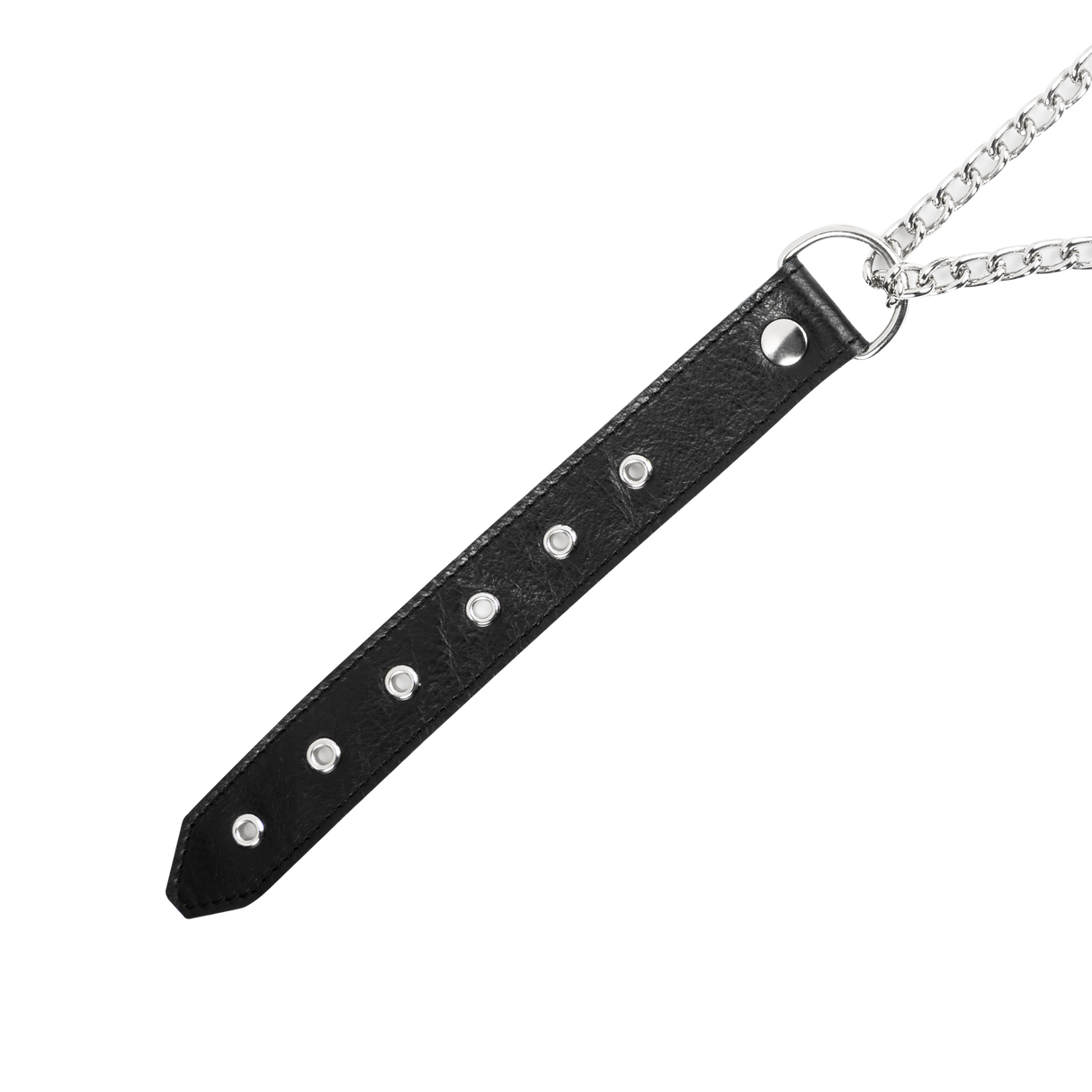 Rimba Bondage Play - Lederen Wurghalsband met O-ring - Zwart & Zilver