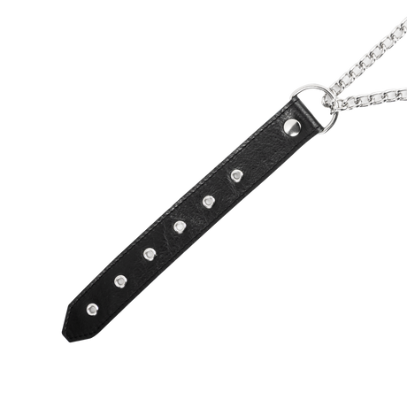 Rimba Bondage Play - Lederen Wurghalsband met O-ring - Zwart & Zilver