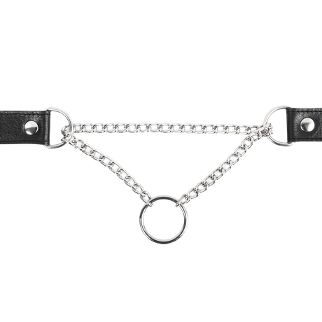 Rimba Bondage Play - Lederen Wurghalsband met O-ring - Zwart & Zilver