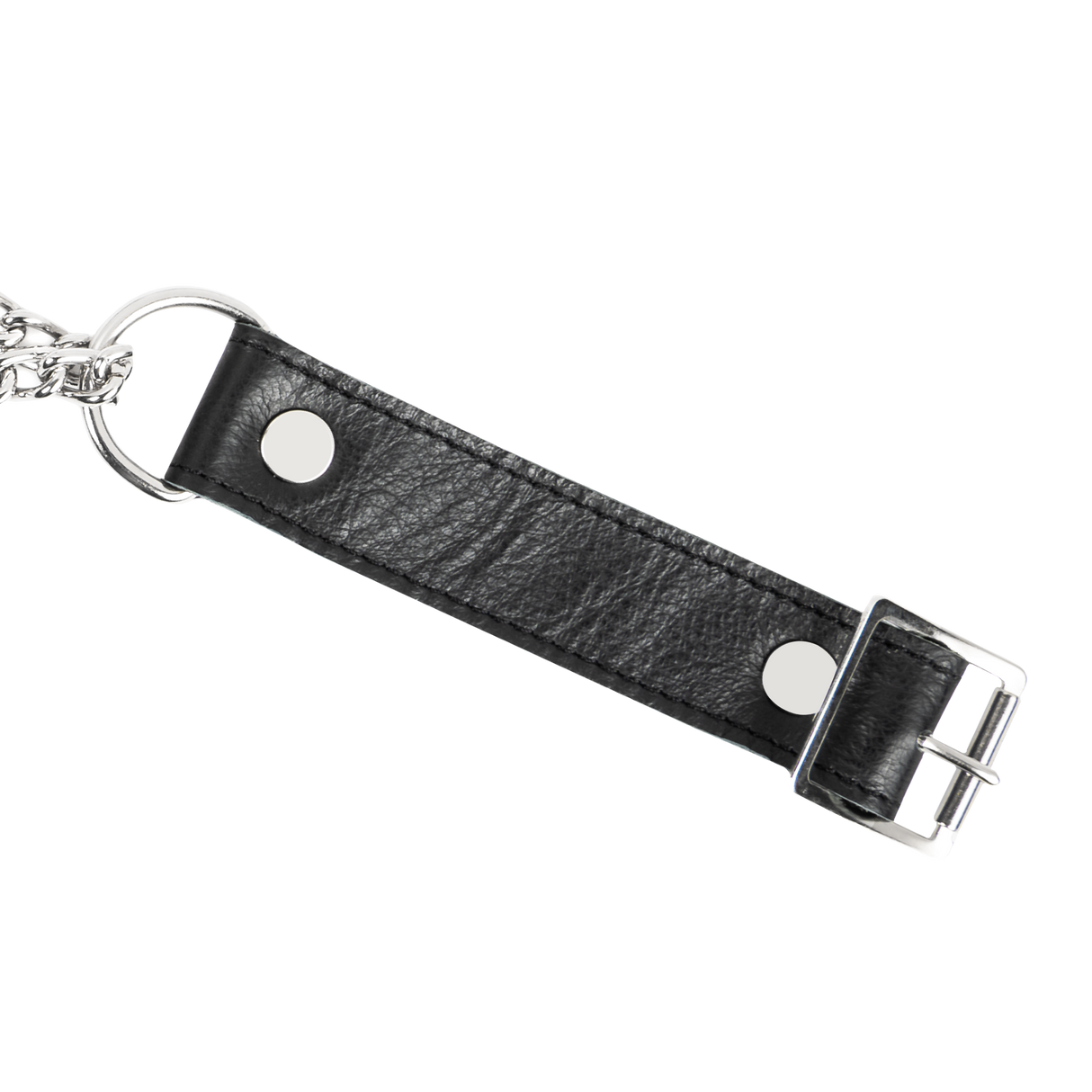 Rimba Bondage Play - Lederen Wurghalsband met O-ring - Zwart & Zilver