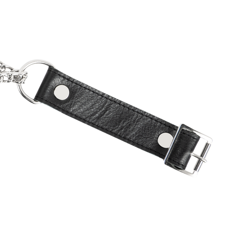 Rimba Bondage Play - Lederen Wurghalsband met O-ring - Zwart & Zilver