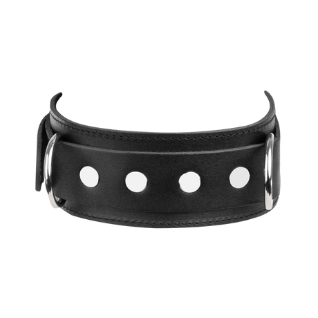 Rimba Bondage Play - Lederen Halsboei met Dubbele D-ring - Zwart