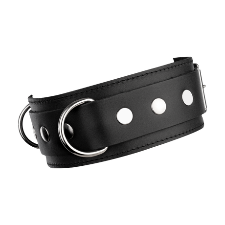 Rimba Bondage Play - Lederen Halsboei met Dubbele D-ring - Zwart