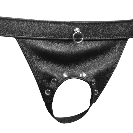 Rimba Bondage Play - Lederen Open Slip voor Heren - Zwart