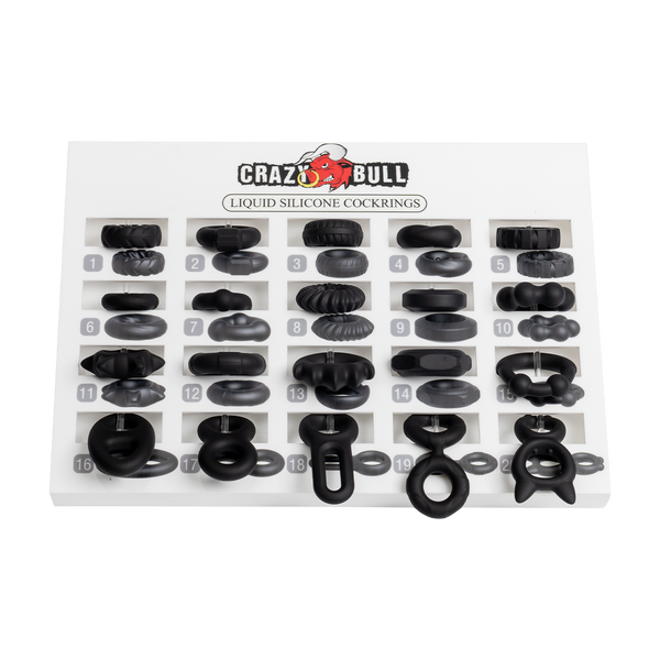 Crazy Bull - Voorbeelddisplay inclusief 20 cockringen - Wit/Zwart