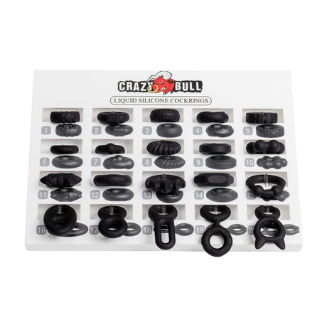 Crazy Bull - Voorbeelddisplay inclusief 20 cockringen - Wit/Zwart