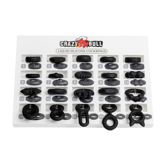 Crazy Bull - Voorbeelddisplay inclusief 20 cockringen - Wit/Zwart