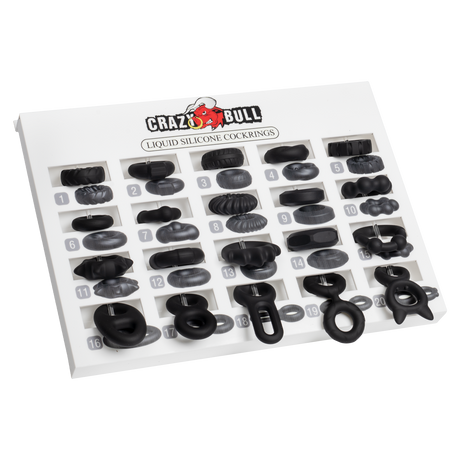 Crazy Bull - Voorbeelddisplay inclusief 20 cockringen - Wit/Zwart