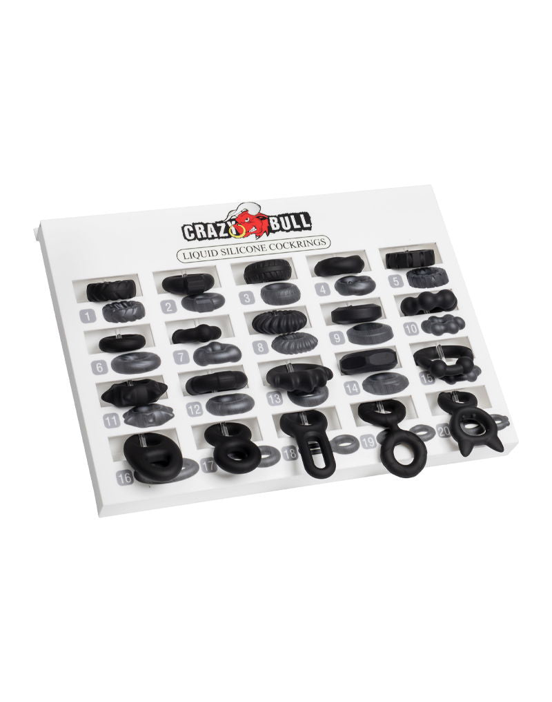 Crazy Bull - Voorbeelddisplay inclusief 20 cockringen - Wit/Zwart