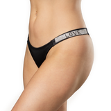 Amorable by Rimba - String met strass-steentjes (Love) - One-size - zwart, zilver