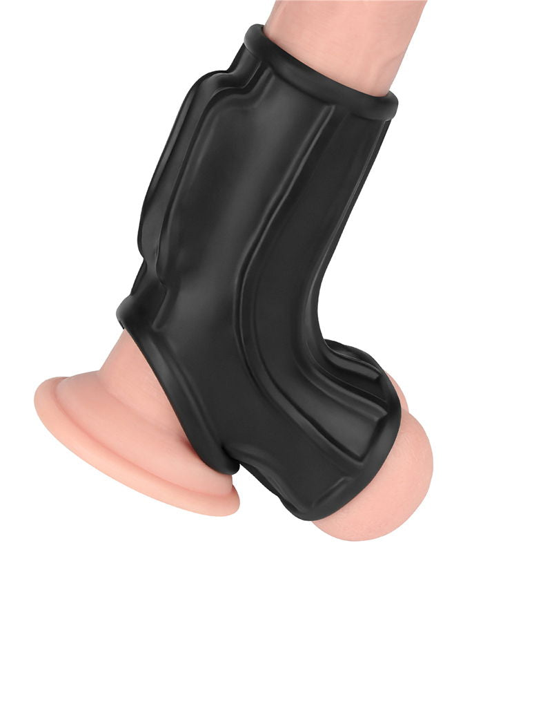 LoveToy - Ridge Knights Ring - Vibrerende Penis en Scrotum Sleeve (Ø 2,8 cm) - Zwart