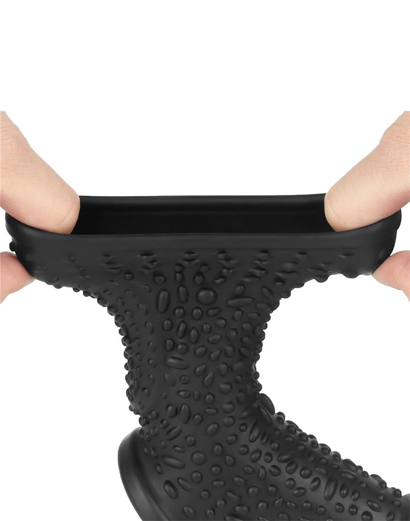 LoveToy - Drip Knights Ring - Vibrerende Penis en Scrotum Sleeve (Ø 2,8 cm) - Zwart