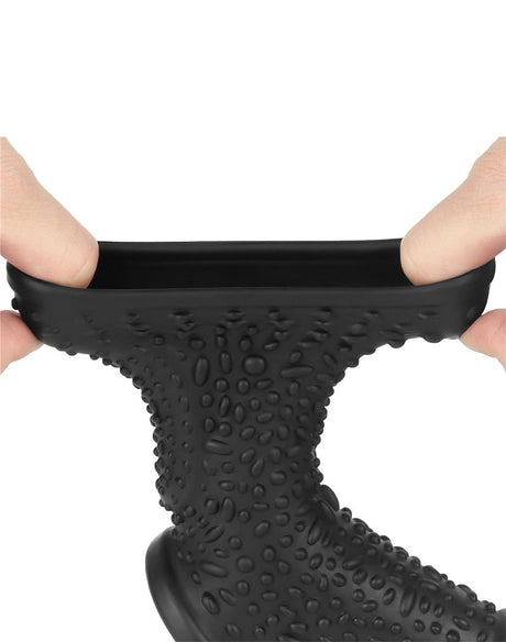 LoveToy - Drip Knights Ring - Vibrerende Penis en Scrotum Sleeve (Ø 2,8 cm) - Zwart