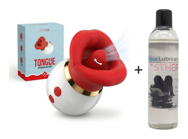 STHER 3-in-1 Clitoris Stimulator - Met Tongbeweging & Vibratie - Rood - Incl. 250ml Glijmiddel.