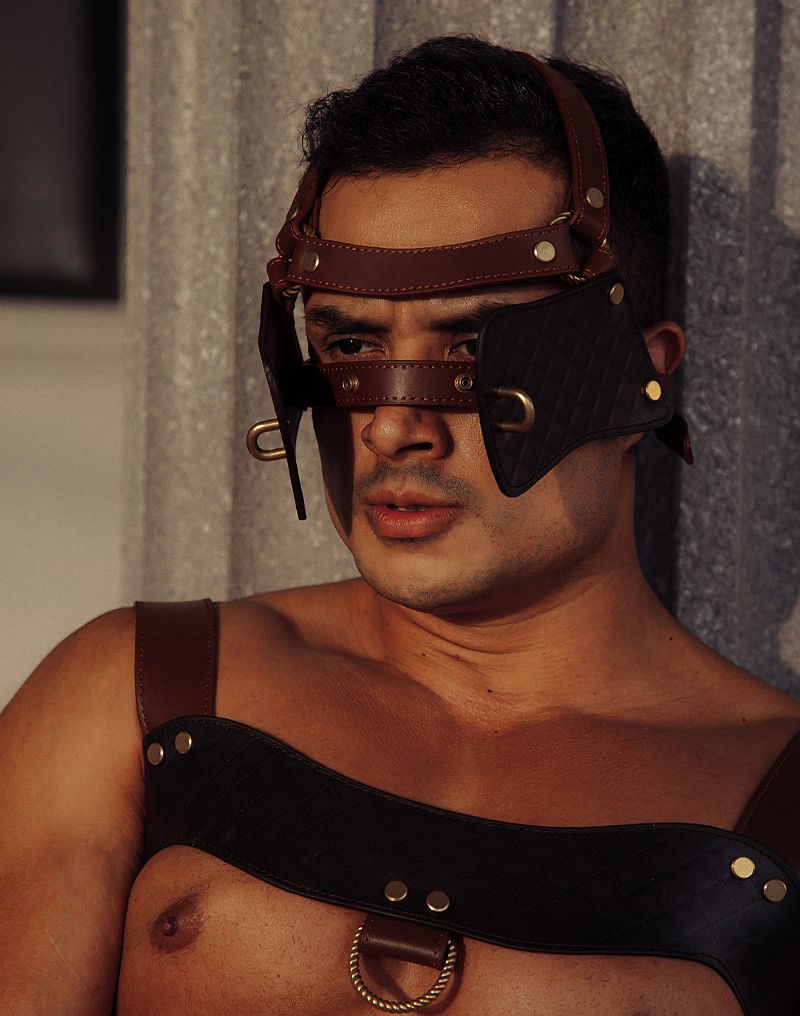 Liebe Seele - Leren Blinders met Mondknevel - Zwart, Bruin & Goud