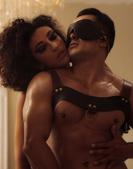 Liebe Seele - Leren Blinddoek - Zwart, Bruin & Goud