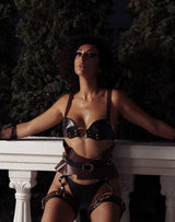 Liebe Seele - Leren Bralette - Zwart, Bruin & Goud