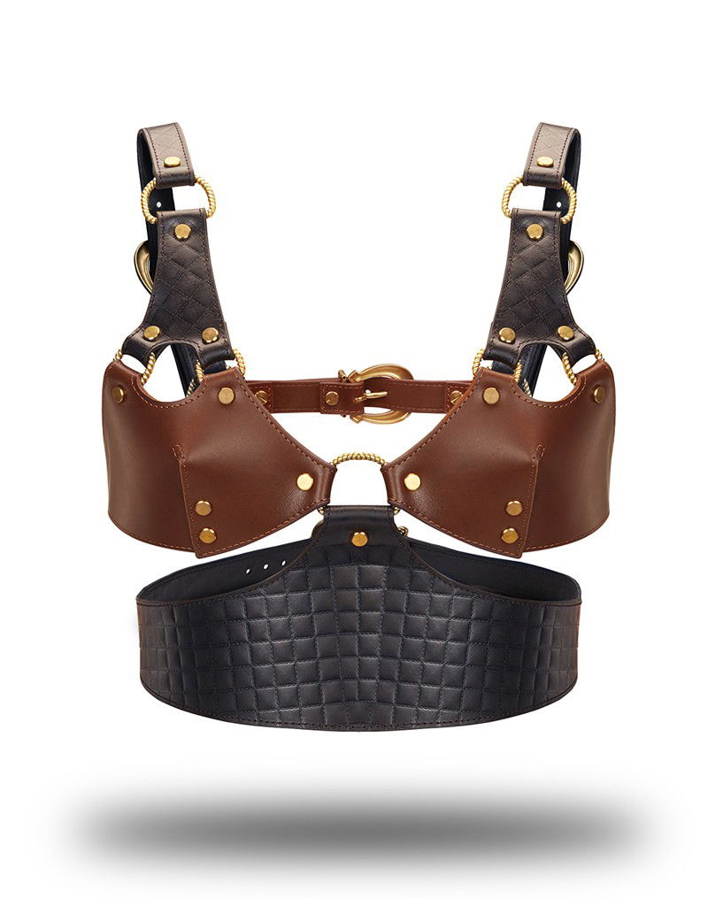 Liebe Seele - Leren Bustier - Zwart, Bruin & Goud