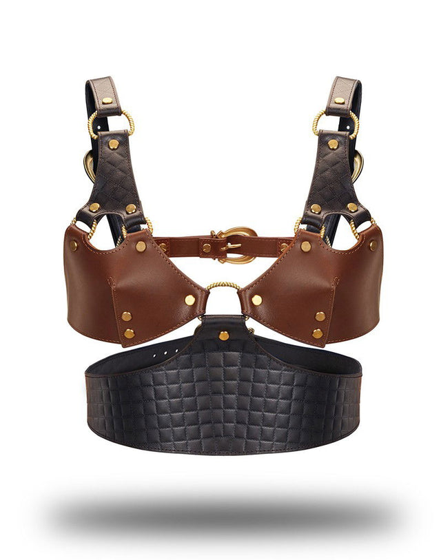 Liebe Seele - Leren Bustier - Zwart, Bruin & Goud