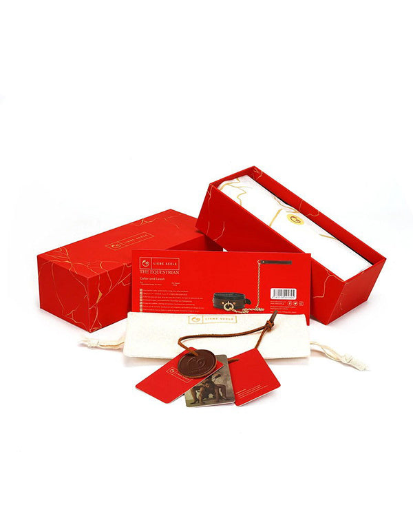 Liebe Seele - Leren Halsband met Riem - Zwart, Bruin & Goud