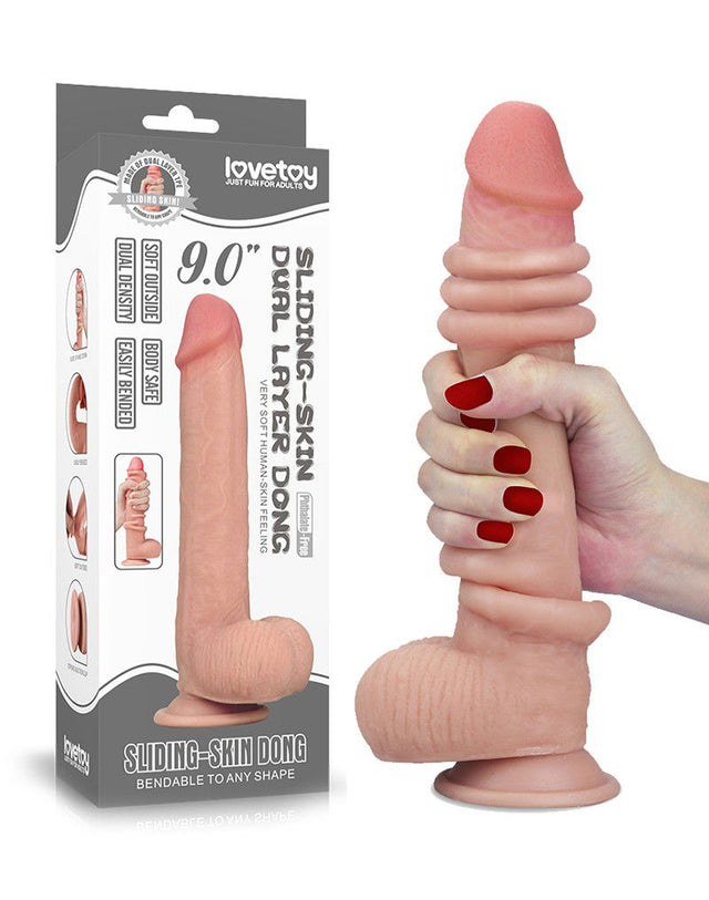 LoveToy - Sliding Skin Dildo 9" / 23 cm (Ø 3.5 CM) - Nude